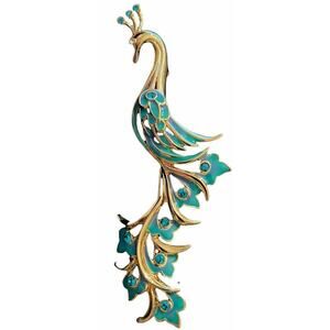 Vintage Bob Mackie Peacock Pin Gold-Tone 4 1/4"